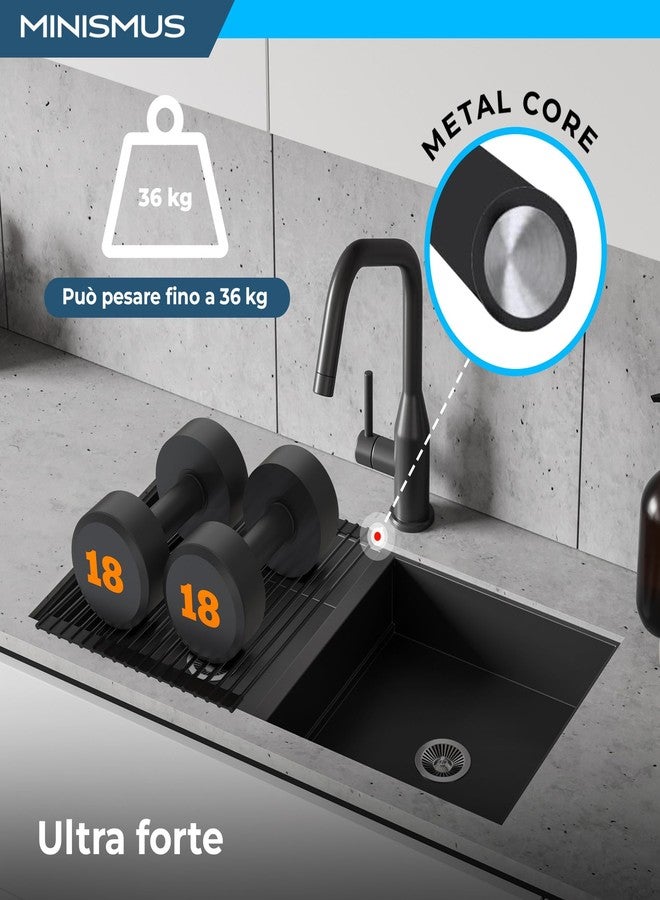 Minismus Over Sink Drying Rack 13x17 Inches, Kitchen Sink Dish Drying Rack Black, Sink Rack, Drying Rack Kitchen Sink Drain Rack, Roll Up Dish Drying Rack Over the Sink - roll out drying rack for sink - Image 3